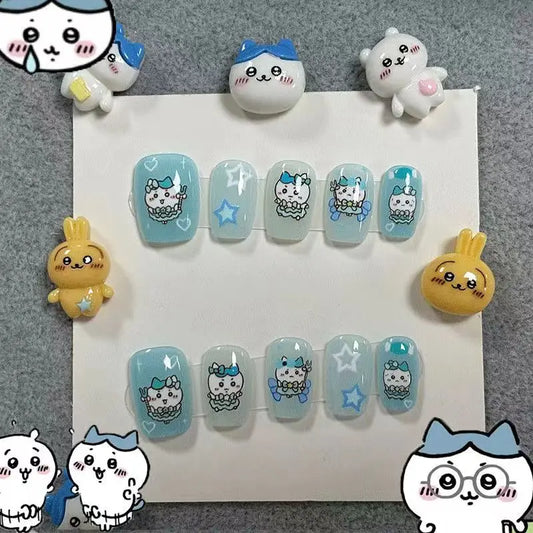 Nail Art yiji ハチワレ Hachiware うさぎ USAGI ちい./かわ Kawaii Wearing Nails Cartoon Nails DIY Short Cute Finished Patches Girls Gifts