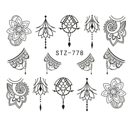 Nails Water Decals Abstract Pattern Nail Stickers Color Block Lines Leaf Flowers Sliders Manicures Foils Tips Black Art  Uñas