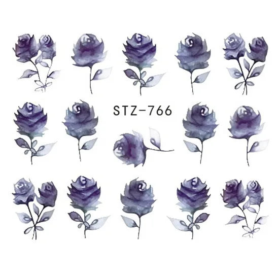 Nails Water Decals Abstract Pattern Nail Stickers Color Block Lines Leaf Flowers Sliders Manicures Foils Tips Black Art  Uñas