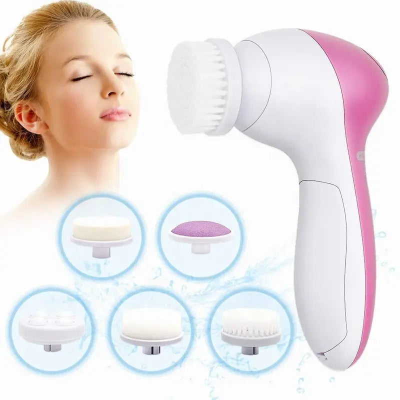 5-in-1 Electric Facial Cleansing Brush – Deep Clean, Massage & Blackhead Care