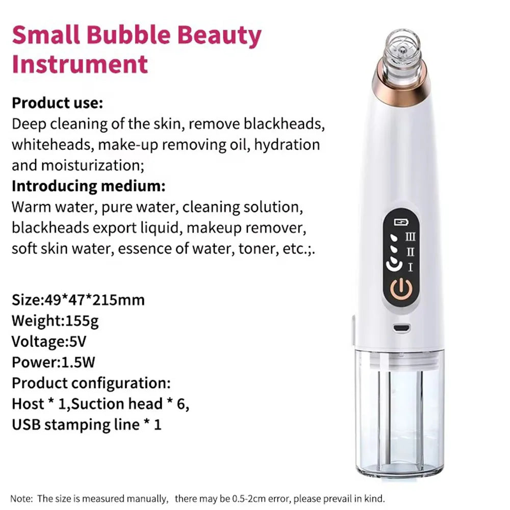 USB Rechargeable Bubble Facial Cleansing Machine Home Use Blackhead Remover Vacuum Pore Cleaner Head for Skin